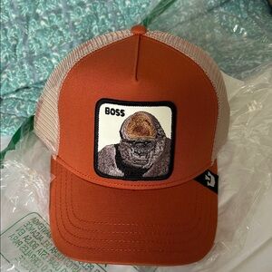 Authentic Goorin Bros The Boss Rust Orange Gorilla Ape Trucker Hat (NWT)
